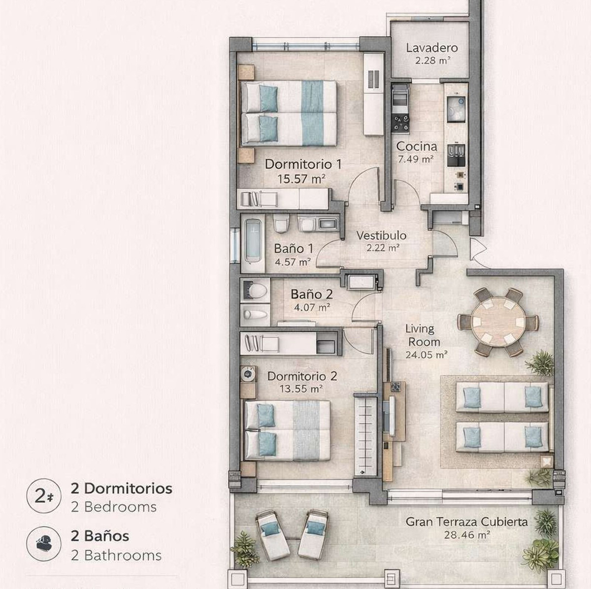 Se vende Apartamento Planta Media de 2 dormitorios en Costa Del Sol, Málaga, España